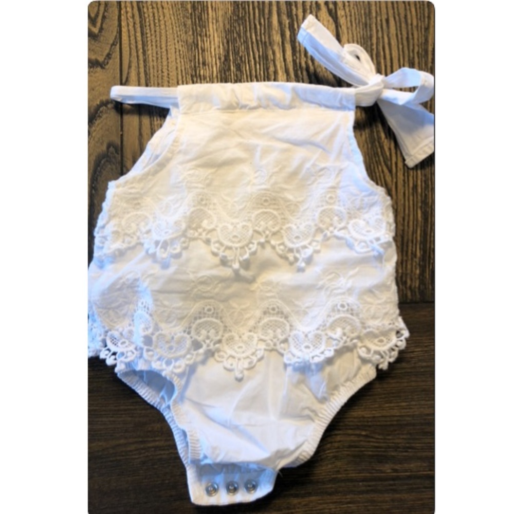 White Crochet Baby Romper